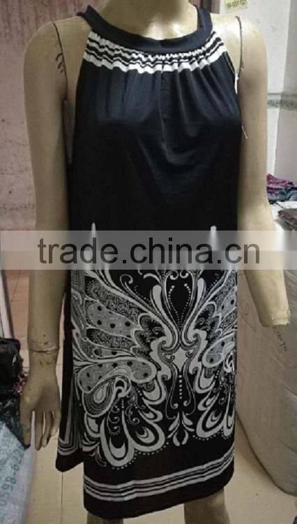 Low price blue color 65% polyester 35% cotton designer one piece party fashion lady dress