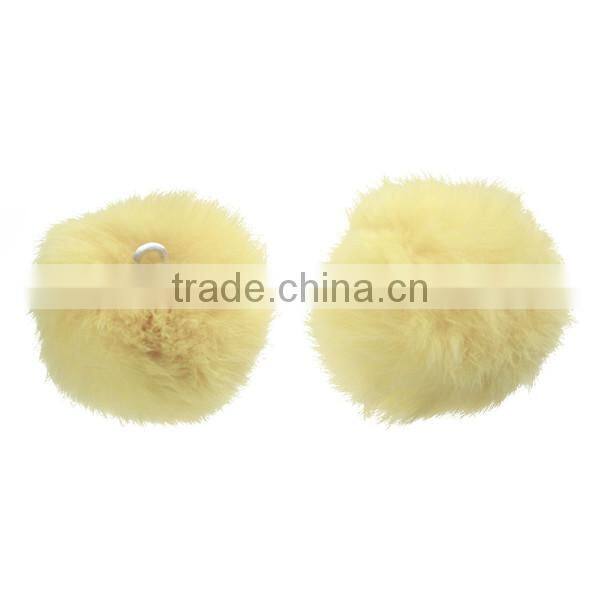 Angora Pom Pom Balls DIY Craft Decoration Pale Yellow With Ring 80mm Dia.