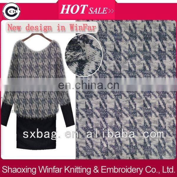 keqiao winfar knitting textile shaoxing shiny yarn slub plover jacquard sweater cotton fabric wholesale
