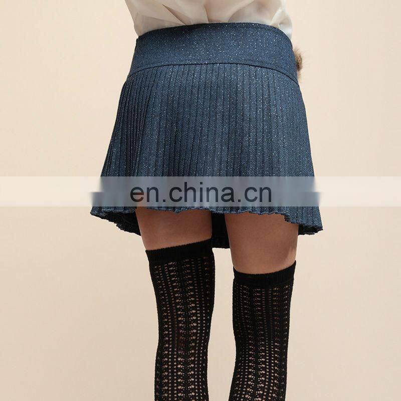 pleated short winter denim pleated skirt