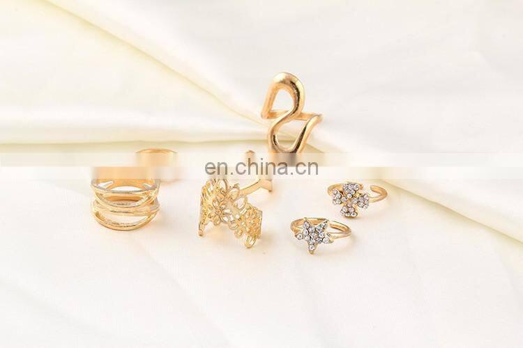 7PCS/Set Fashion Women Gold Hollow Flower Star Rhinestone Ring Sets