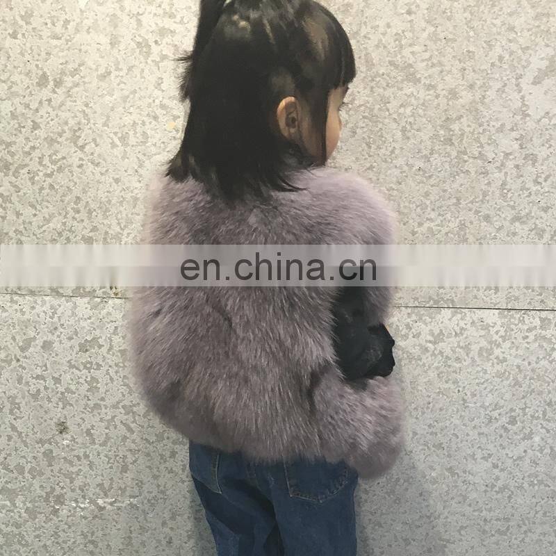 2016 European Winter New Girls Light Blue Cute Plush Real Fox Fur Kids Fur Vest