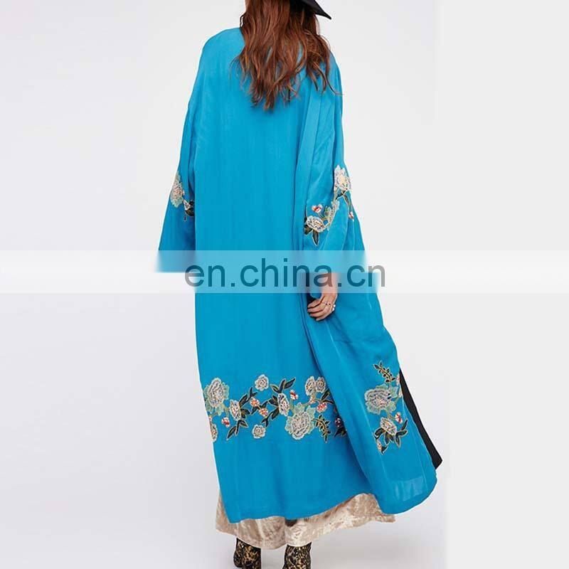 OEM factory contrast floral lace modern open abaya for malaysia