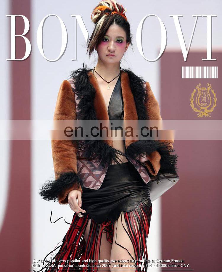 Fashion Sheep Fur & Skin Jacket Mogolian Sheep Fur Trim Sheepskin Fur Coat Hot Sale Ladies Fur Dress