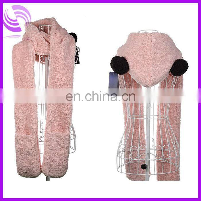 Christmas Present Warm Winter Fluffy Earflap Hooded Scarf Hat Glove