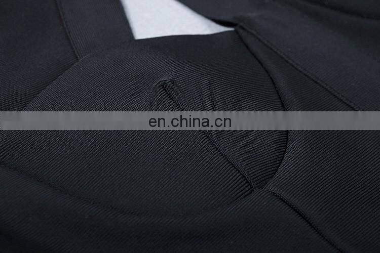 Amigo 2017 new design sexy women evening wear black long sleeve high neck backless cut out bodycon bandage jumpsuit for girls