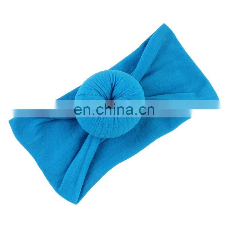 22Colors Baby Turban Nylon Headband Girls Solid Soft Headwraps With ball