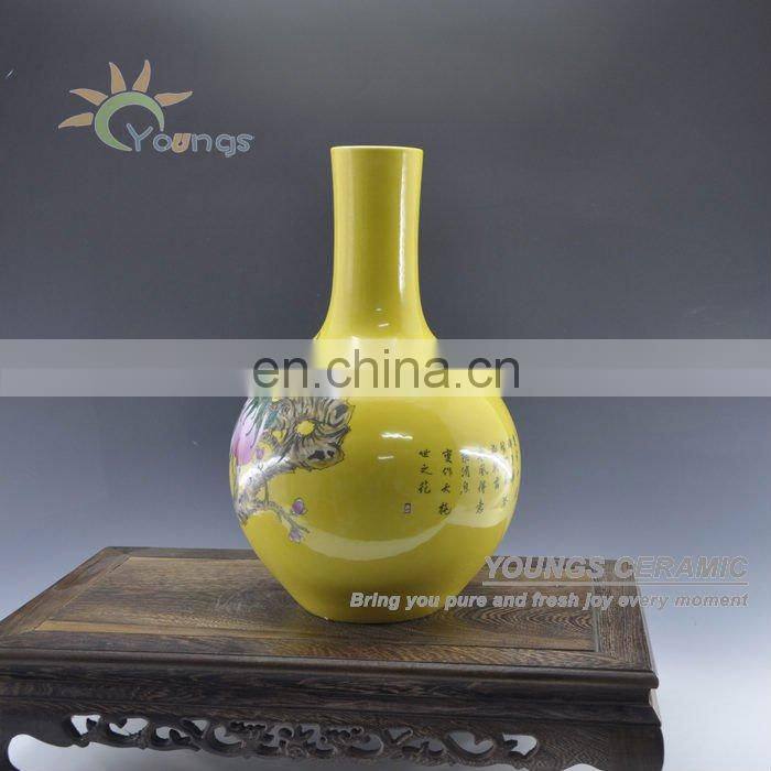 Jingdezhen Antique hand painted porcelain Yellow PEACH vases
