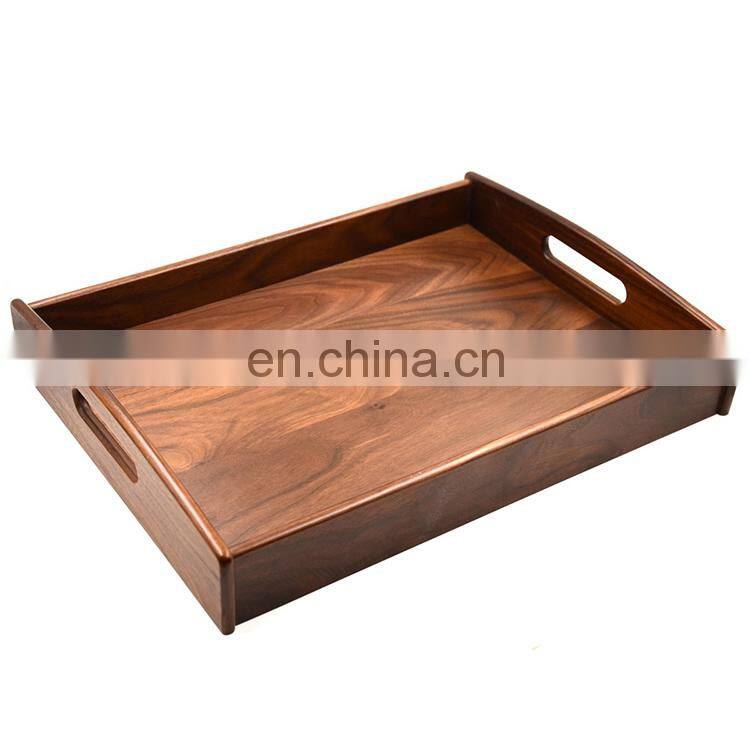 Large Size Wood Serving Tray with Handle, Black Walnut, 17.7 x 13 x 2.4 Inches: Serving Trays