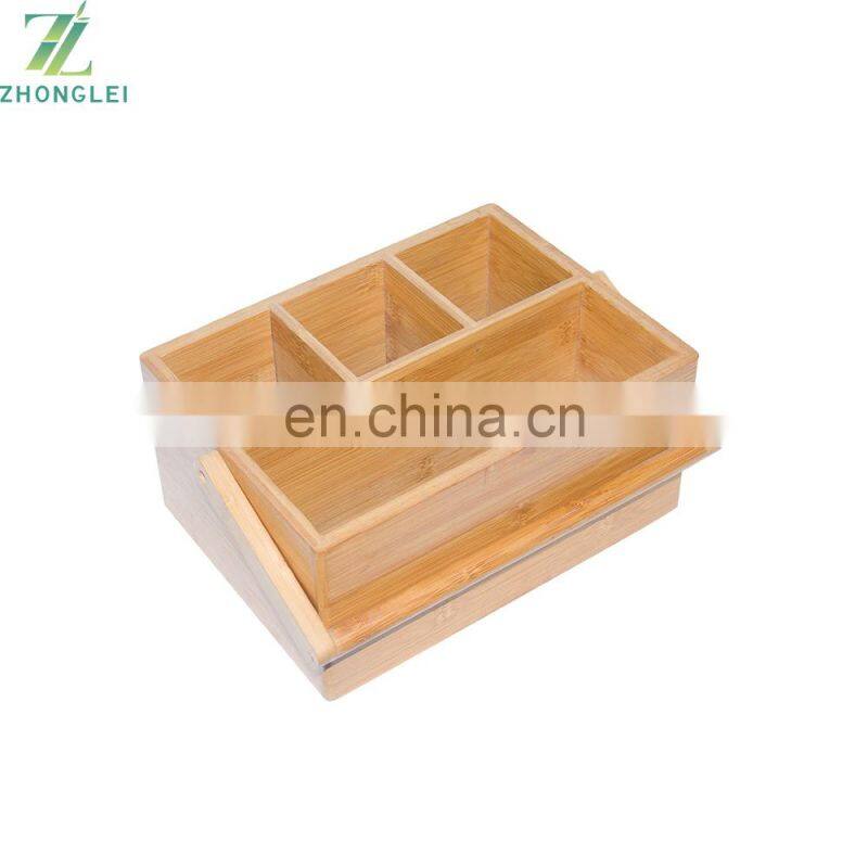 Bamboo Tool Box with handle Caddy Home Accessory Bathroom Counter and Kitchen Cabinet Organizer and Storage Holder