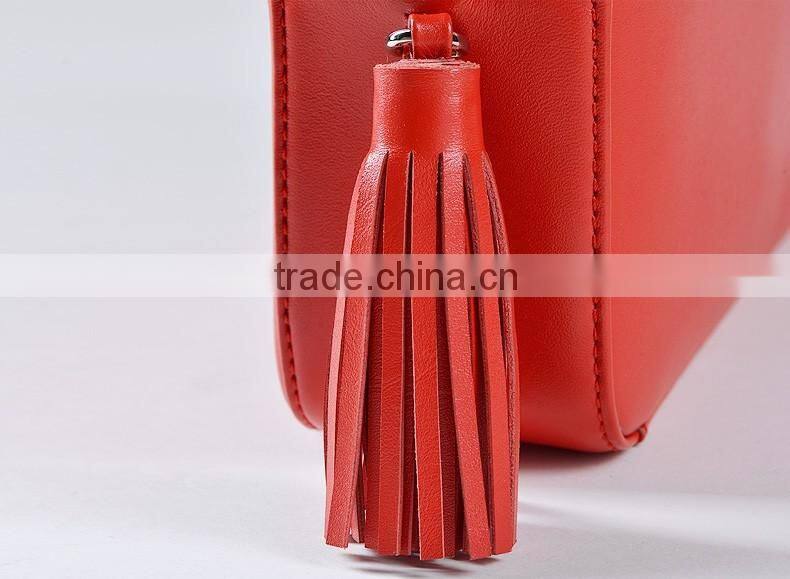 2016 new design ladies leather chain bag with tassel leather cross body bag women leather camera bag