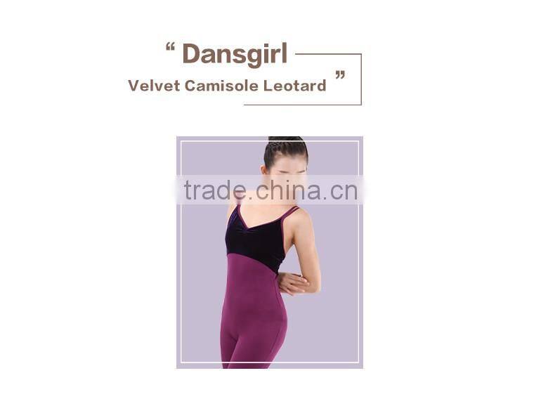 Velvet Double Straps Ballet Camisole Leotards with Pants, Ballet Costumes Unitards