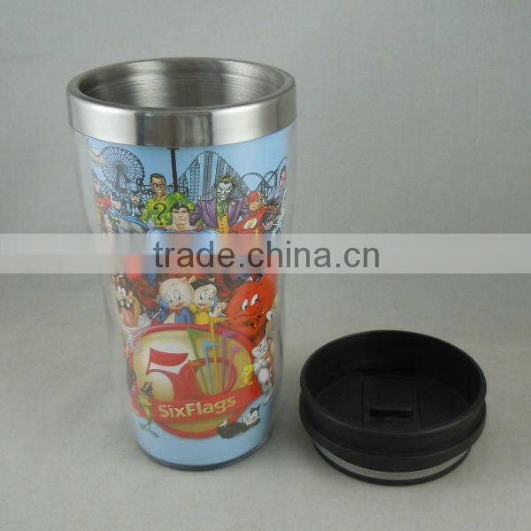 gift plastic outer shell, stainless steel inner tea mug