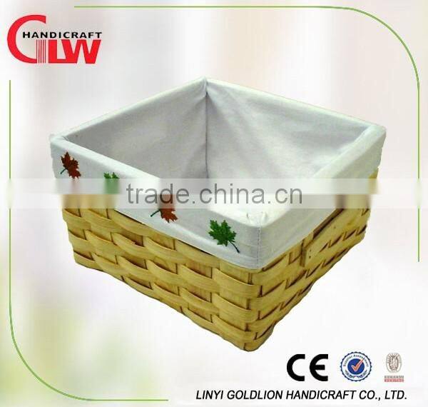 Square hand made wood chip basket for storage