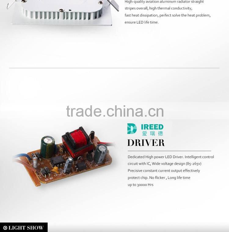 12W square LED Recessed panel light,6000k(Day white), AC85-265V, Factory Price