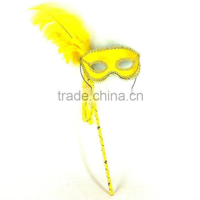 Red Feather Mask With Long Stick