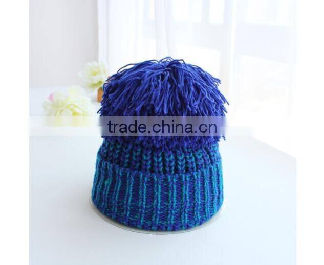 Autumn Winter Popular Colorful Yarn Knitting Large Pom Pom Beanie Hat Women