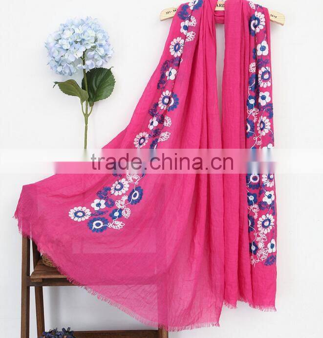 Best Selling Korean Fashion Girl Maxi Small Flower Embroidery Shawl Scarf