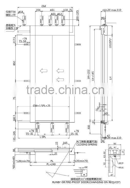 Elevators Parts Two Panels Side Opening Landing Doors in the Car
