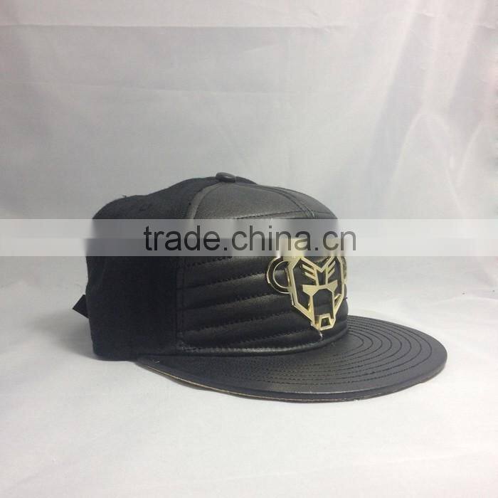 Custom gold metal plate snapback hats red leather strap buckle snapabck hat