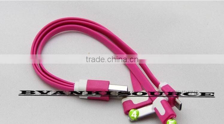 Factory supplying 3 in 1 Micro USB cable with top quality flat noodle 3 in 1 usb cable
