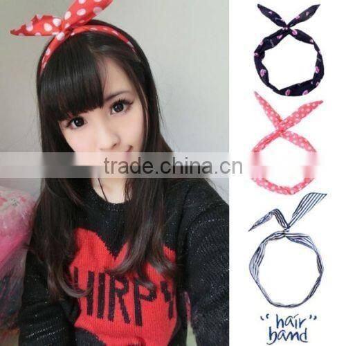 HOT 1 PC Lovely Kids Girls Lady Bow Headwear Hair Bands Hoop Rabbit Ear Wrapped Headband Party Wire Scarf Hair Accessories