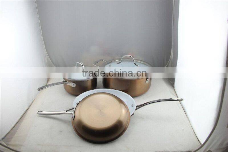 Premium design triple (stainless steel +aluminum+copper )Nonstick Fry pan Saucepan kitchen cookware set