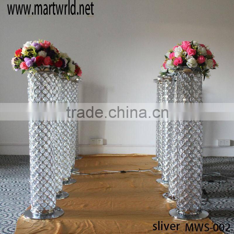 silver LED pillar crystal wedding column lighted wedding column walkway stand wedding decoration (MWS-002 silver)