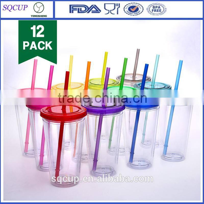 AS plastic double wall sippy mug and promotional straw mug