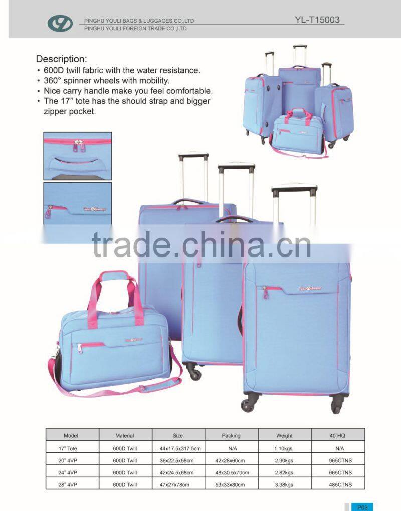 With muti functions bright color travel luggage bag
