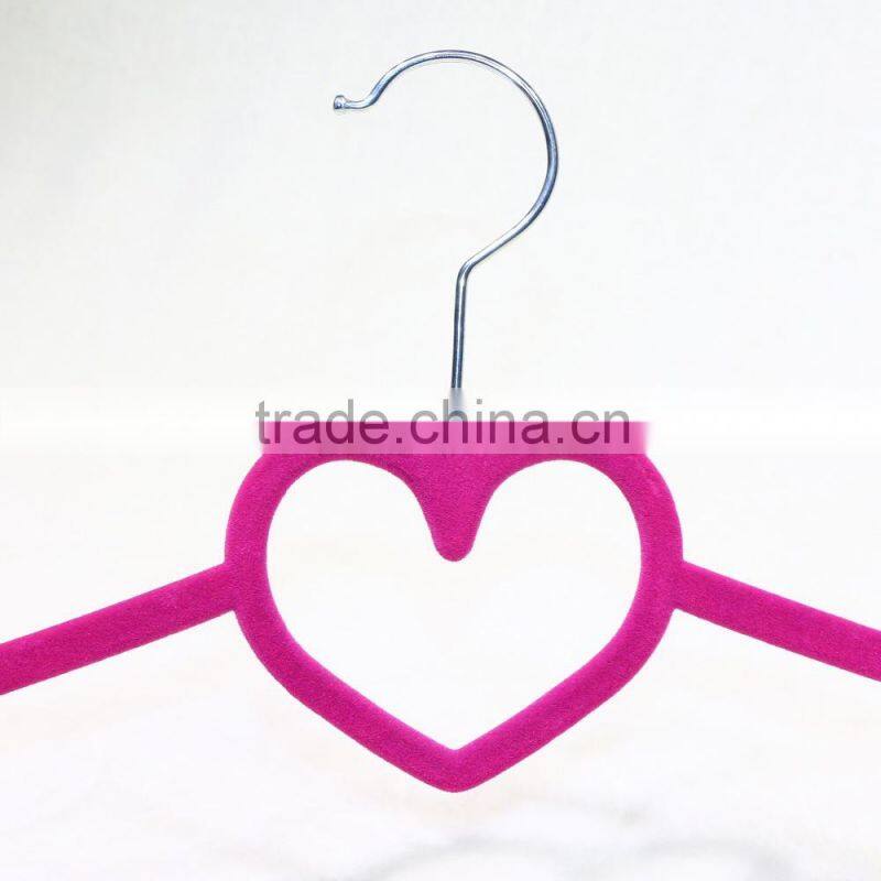 Beautiful fashional pink velvet hanger with heart shape hook