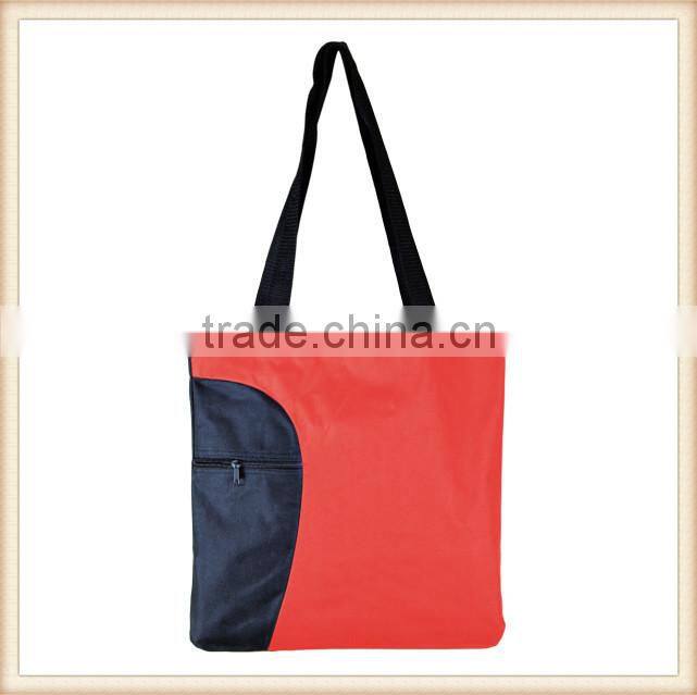 Reusable 600D polyester Shopping tote Bag with front zipper pocket