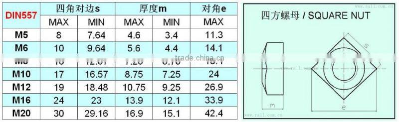 SS304 SQUARE NUT DIN557 M8