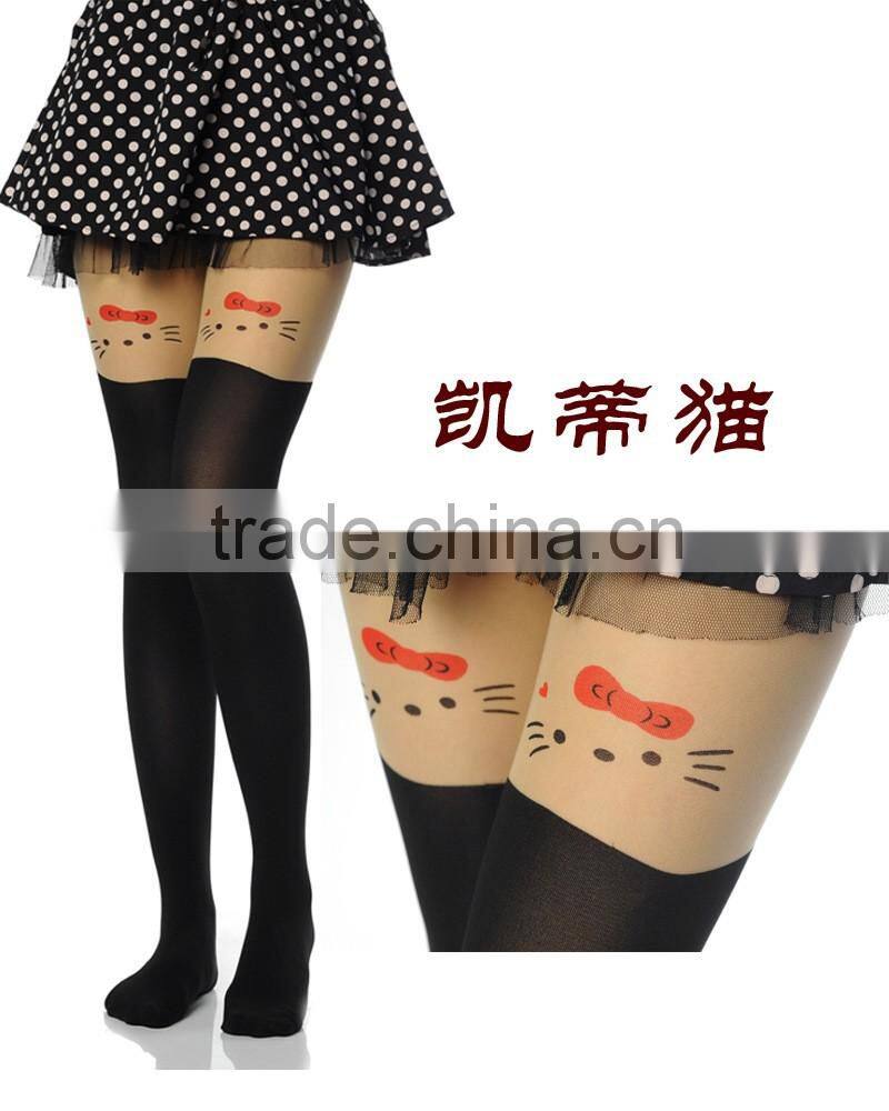 WONDQ Jacquard Cat Tattoo Thermal Japanese Girls Tights Pantyhose
