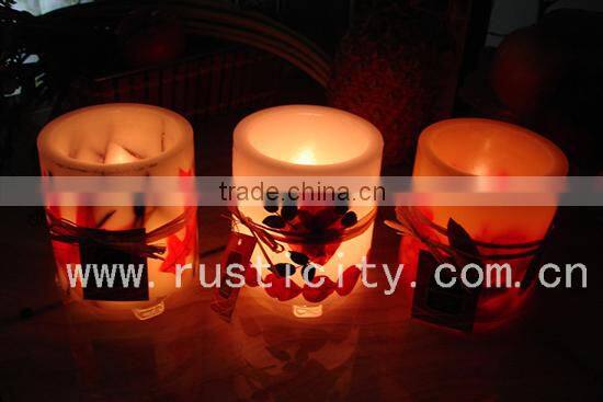 Handmade beautiful printing pillar LED candles for wedding souvenirs