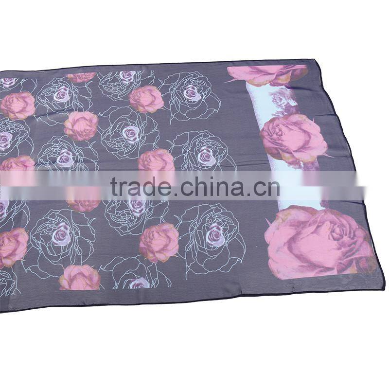 2015 Fashionable Rose Flower Chiffon Scarf Whole Sale - In Stock