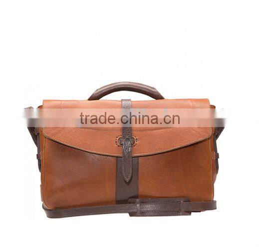 Retro Handcraft Tote Leather Handbags With Wax Canvas Flap