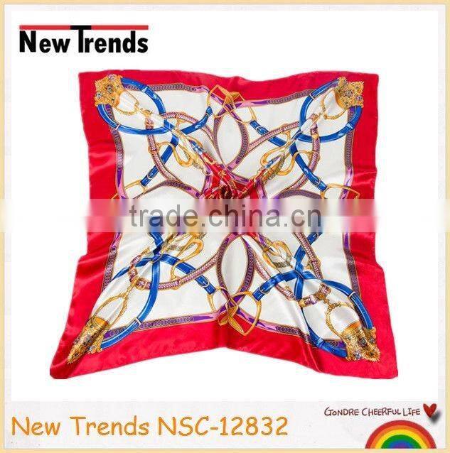 Blue elegant paisley imitate silk square scarf 90*90 cm