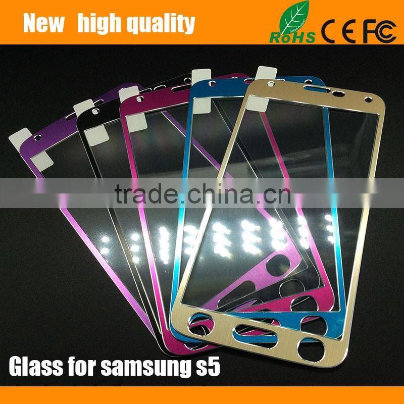 2.5D Color brushed metal Tempered Glass Screen Protector guard for Samsung S5