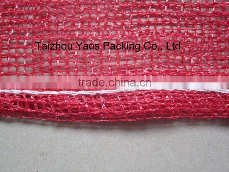 red PP leno mesh bag plastic plain onions bag label bag logo bag