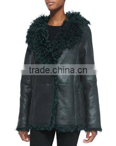 Sheep Leather/Shearling Fur Duffle Jacket, Hunter