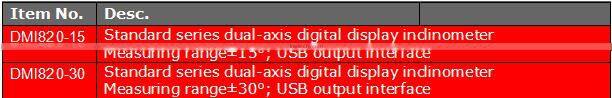 DMI820 Dual Axis Touchscreen Digital Inclinometer Price with USB Interface