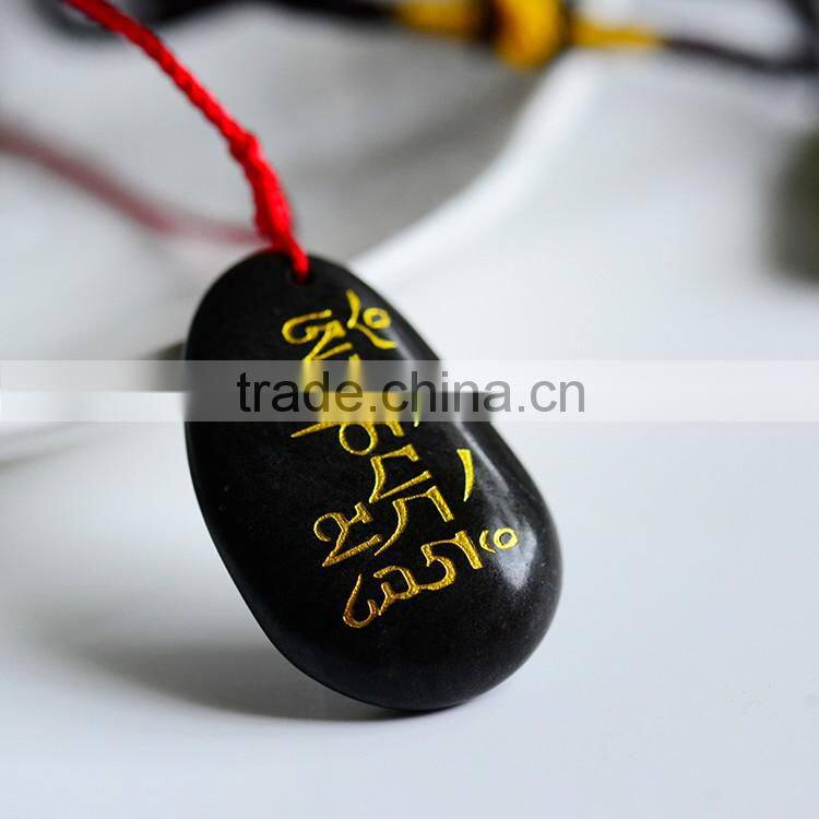 Exquisitely Engraving Carving Type Handmade Natural Stone Pendant Necklace Folk Art Style Reiki Stone Praying Mani Stone Pendant