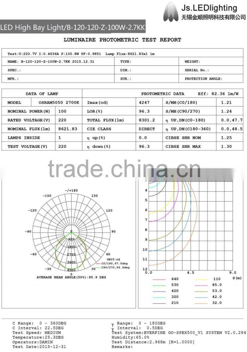 IP66 Aluminum Lamp Body Material 100W LED highbay Lights