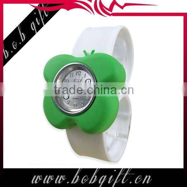 2014 cute butterfly shaped silicone snap band watches for kids