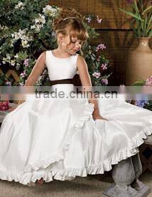 A-Line/Princess Scoop Neck cap sleeves Ankle-Length Organza Flower Girl Dress With Bow(s) Cascading Ruffles