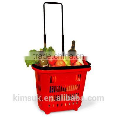 Supermarket Plastic shopping basket with wheels