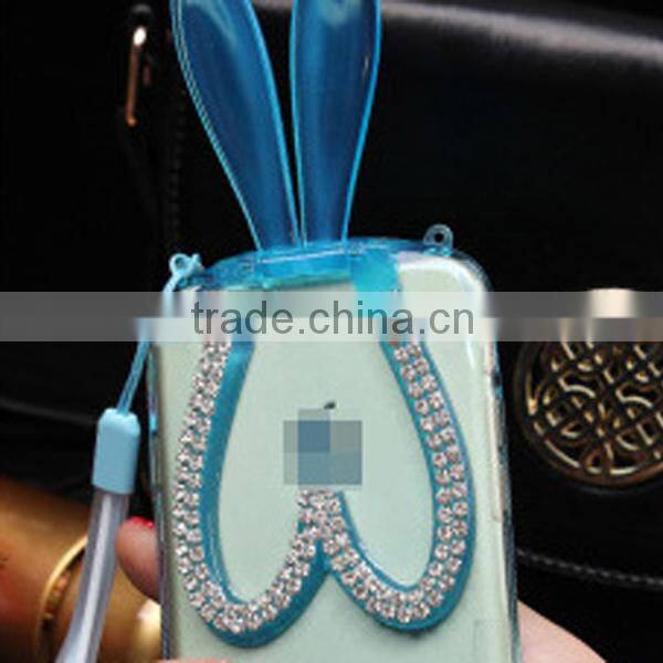 2015 New design rhinestone rabbit holder design tpu phone cases