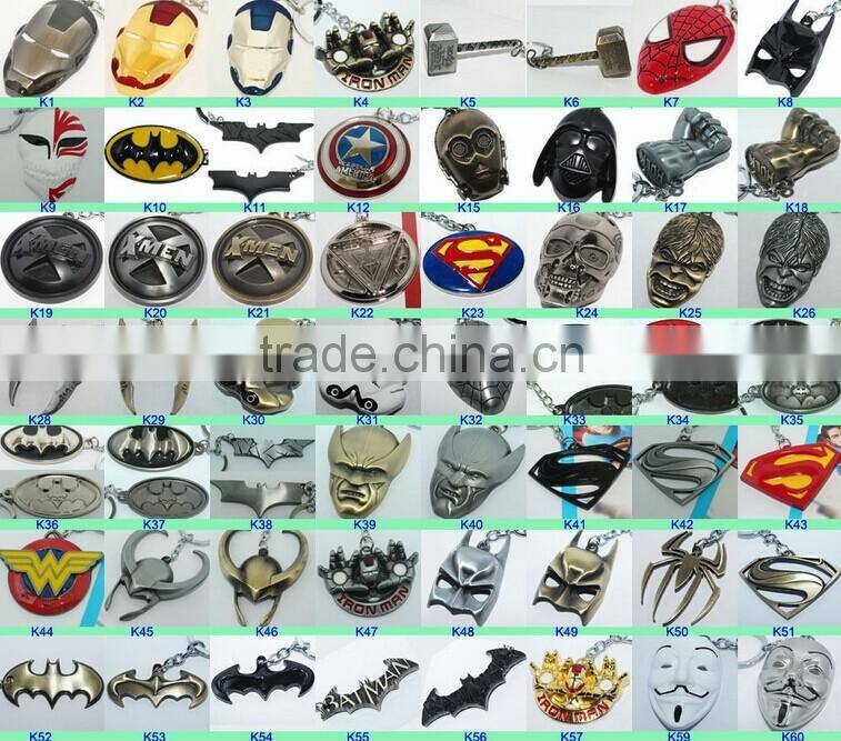 Batman Logo Pewter Keychain Superman Spider Man Mask Thor's Helmet Thor's Hammer avenger keychains marvel keychains