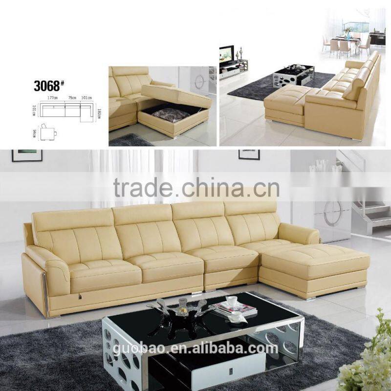 3068 hot selling nice cream real leather modern simple storage sofa set design